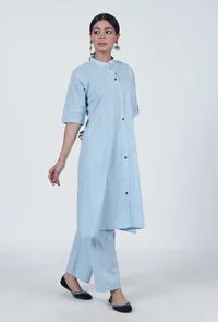 Sky Blue Cotton Kurta image 4