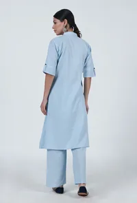 Sky Blue Cotton Kurta image 5