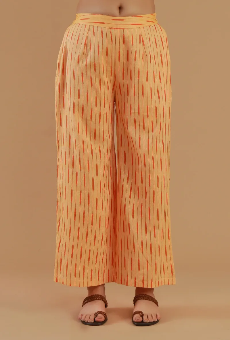 Yellow Ikat Cotton Straight Pant