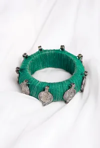 Green Teal Thread Wooden Bangles image 1