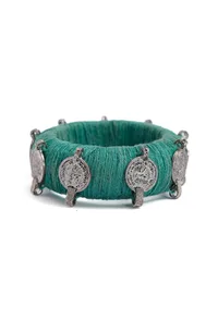 Green Teal Thread Wooden Bangles image 2
