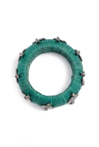 Green Teal Thread Wooden Bangles image 3
