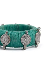 Green Teal Thread Wooden Bangles image 4