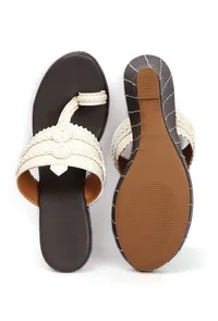 Iya White & Black Braided & Fringed One Toe Wedges image 3