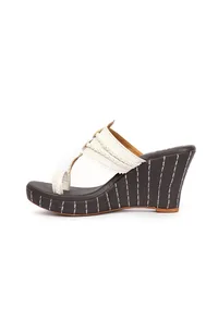 Iya White & Black Braided & Fringed One Toe Wedges image 4
