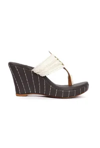 Iya White & Black Braided & Fringed One Toe Wedges image 5
