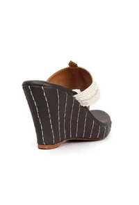 Iya White & Black Braided & Fringed One Toe Wedges image 6