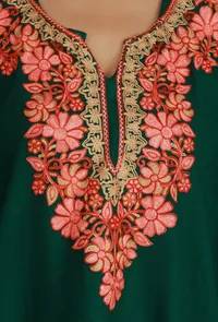 Forest Green Phiran with Peach and Coral Aari Embroidery- Free Size image 6