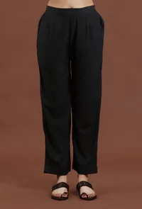 Set of 2: Elegant Rust Maroon Patola Print Tussar Silk Kurta Set with Solid Black Shantoon Pants Set image 3