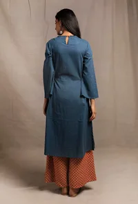 Agen Blue Front Embroidered side Knotted Kurta image 4