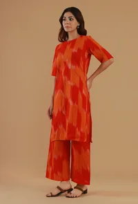 Orange Ikat Cotton Straight Kurta image 3