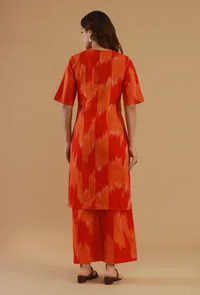 Orange Ikat Cotton Straight Kurta image 4