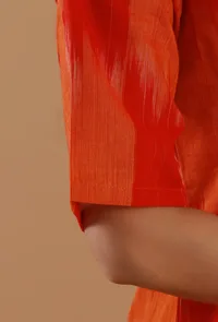 Orange Ikat Cotton Straight Kurta image 6