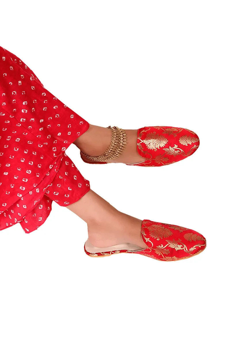 Festive Red Brocade Slider Mules