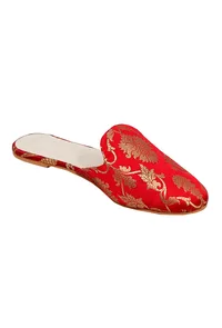 Festive Red Brocade Slider Mules image 4