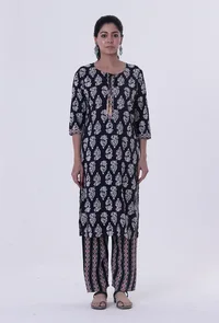 Black Cotton Rayon Kurta image 1