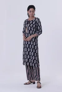 Black Cotton Rayon Kurta image 2
