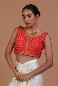 Red Color Raw Silk Embroidered Blouse image 1