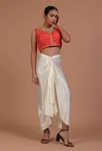 Red Color Raw Silk Embroidered Blouse image 2