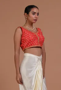 Red Color Raw Silk Embroidered Blouse image 3