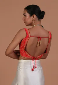 Red Color Raw Silk Embroidered Blouse image 4