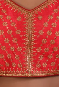 Red Color Raw Silk Embroidered Blouse image 5