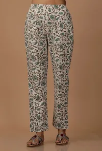 Set of 3 : Light Blue Cotton Handblock Flex Kurta with Pants and Dupatta image 4