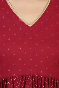 Set of 2: Maroon Printed Empire Kurta & Solid Cotton Pants image 6