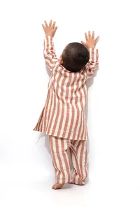 Set of 2 - Piglet Tangy Orange Stripes Tunic Kurta Pajama image 4