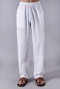 Set Of 3-Hand Block Printed Button Down Nehru Jacket With Plain White Cotton Kurta And Plain White Cotton Straight Pants image 4