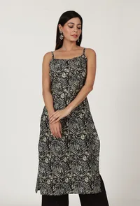 Kalamkari Printed Black Color Cotton Slip image 1