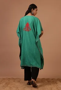 Light Sea Green Cotton Crush Ari Embroidered Kaftan- Free Size image 4
