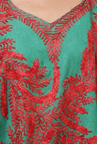 Light Sea Green Cotton Crush Ari Embroidered Kaftan- Free Size image 5