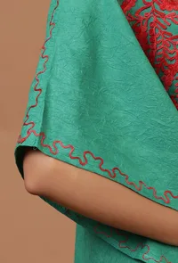 Light Sea Green Cotton Crush Ari Embroidered Kaftan- Free Size image 6