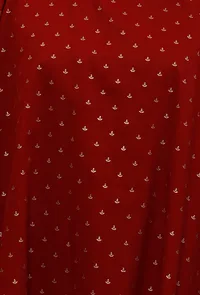 Red Cold Shoulders Gold Block Print Flared Blouse image 5