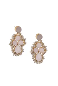 Pastel Pink Gold Stone Pearl Earrings image 2