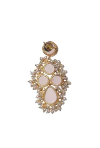 Pastel Pink Gold Stone Pearl Earrings image 3