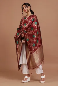 Maroon Color Semi Silk Dupatta With Zari Weaving image 2