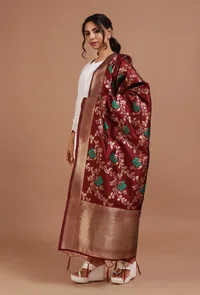 Maroon Color Semi Silk Dupatta With Zari Weaving image 3
