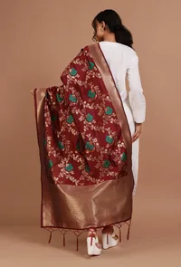 Maroon Color Semi Silk Dupatta With Zari Weaving image 4