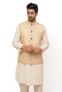 Alabaster Beige Ghicha Silk Nehru Jacket image 2