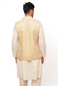 Alabaster Beige Ghicha Silk Nehru Jacket image 5