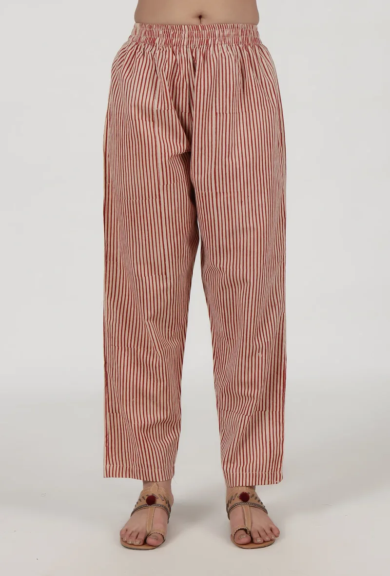 Ajrakh Printed White & Red Cotton Pant