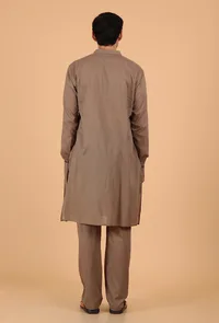 Greyish Brown Cotton Mulmul Kurta & Pant image 3