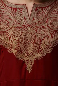 Set of 2: Lata Maroon Woollen A-Line Kurta With Wool Pants image 5