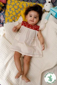 Red & White Dress with Off White Shorts in Bamboo Fabric image 1