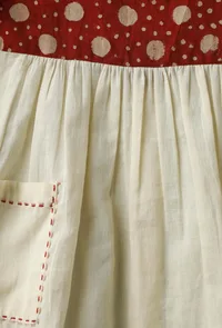 Red & White Dress with Off White Shorts in Bamboo Fabric image 4