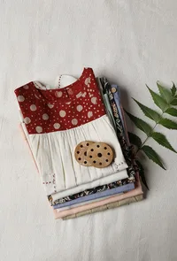 Red & White Dress with Off White Shorts in Bamboo Fabric image 6