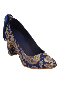 Blue Brocade Block Heel image 2