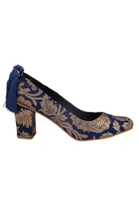 Blue Brocade Block Heel image 3